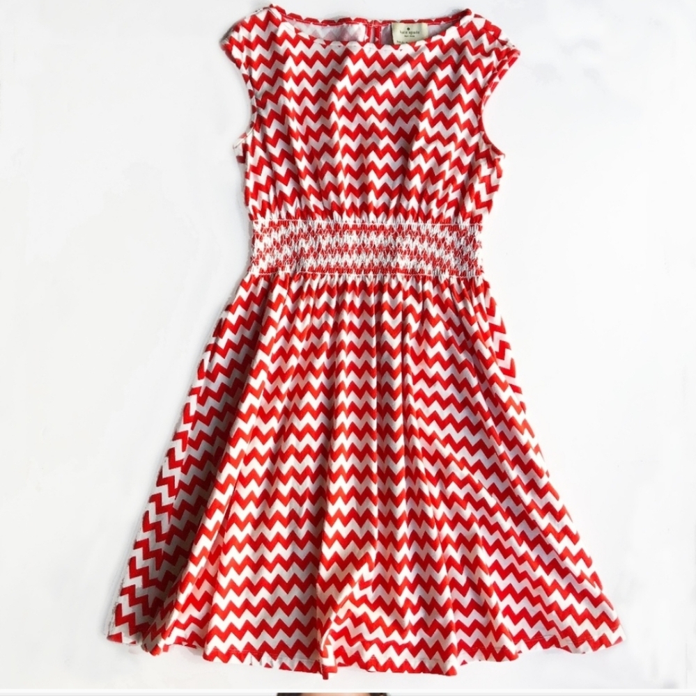 Kate Spade Leora Chevron Stretch Red White Sleeveless A-Line Dress Size L - Picture 7 of 8